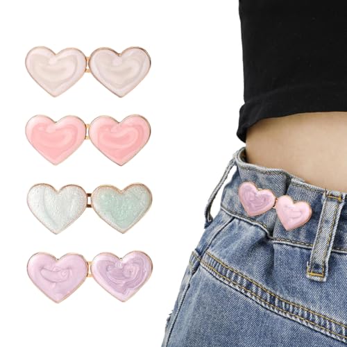 Image of SANNIDHI 8pcs Jeans Tightening Clips, Heart Shape Adjustable Waist Knots for Jeans Adjustable Pins for Women, Too Loose Pant Waist Tighteners Tighten Buckle Clip Decoration Accessories, No Sewing
