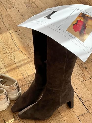 Coutgo Womens Knee High Boots Closed Pointed Toe Chunky Heel Tall Boots Side Zipper Fall Dress Boot Shoes2