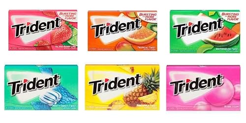 TRIDENT Sugar-Free Gum 6-Pack Variety Collection |Watermelon | Bubblegum | Tropical| Island Berry | Minty Sweet | Pineapple | - From USA