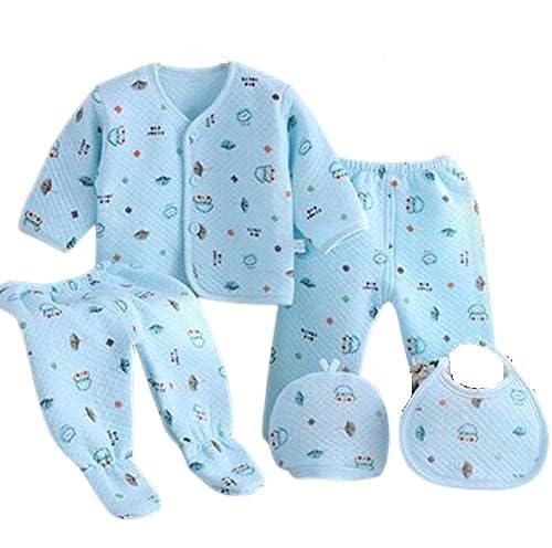 Presents Newborn Baby Winter Wear Dress Suit Set 5 Pcs Pack 1-Pyjama 1-Legging 1-Vest 1-Bib 1-Cap 0-3 Months