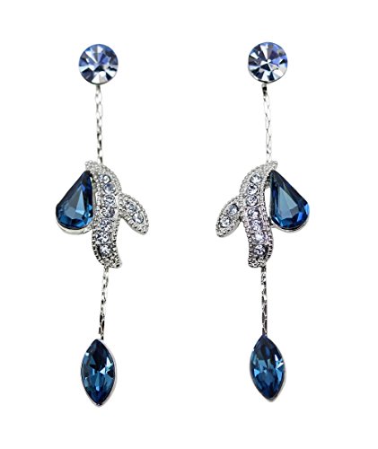 Faship Gorgeous Dark Blue Crystal Floral Necklace Earrings Set - Navy Blue #TOP4