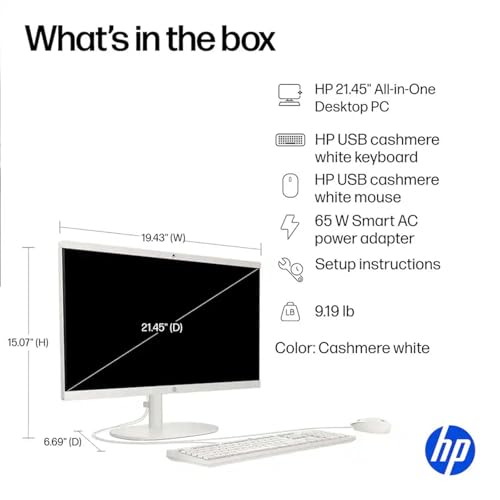 Image of HP 21.5 inch All-in-One Desktop Computer, Quad-Core Intel N100, Intel UHD Graphics, Business Desktop, 8GB DDR5 RAM | 128GB UFS, WiFi 6, Copilot AI, RJ45, Windows 11 Pro w /KB & Mouse - Cashmere White