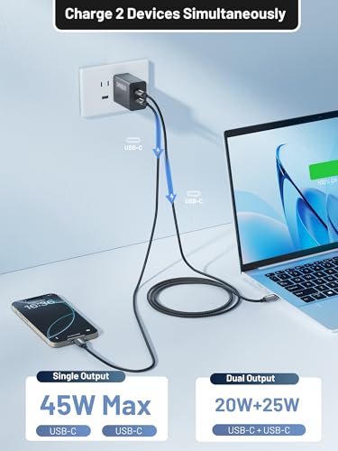 Image of 45W Super Fast Charger USB C Dual Port Android Phone Charger Type C Fast Charging Block with 4FT Type-C Charger Cord for Samsung S26 /S25 /S24 /S23 /S22 /S21, iPhone 17 /16 /15, iPad, White