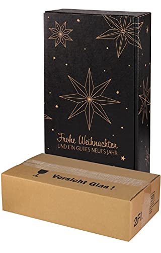 5x Versand-Set / 2er Flaschen Geschenkkarton Weihnachten Sterne + Versandkarton, Weihnachten, Schwarz, Natur Cover