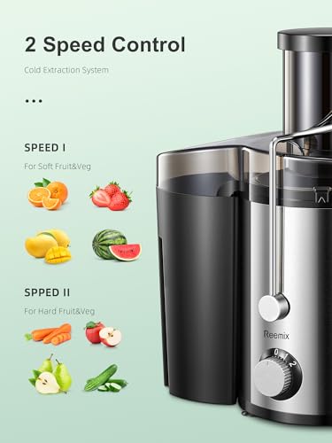 Juicer, Reemix Centrifugal Juicer Machines Whole Fruit and Vegetable, 3-inch Wide Mouth Juicer Extractor with 2 Speeds, Brush Included Easy to Clean (Sliver, 800, Watts) - Image 3