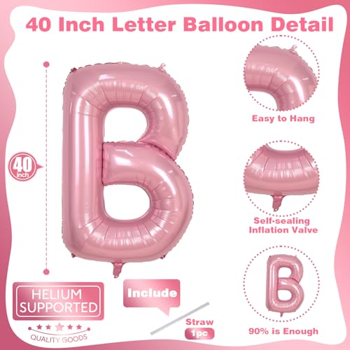 Image of 40 Inch Pastel BABY Balloon for Girls Baby Shower, Large Light Pink Foil Balloons Letters, Pearl Pink Mylar Alphabet Balloon Banner Sign for Gender Reveal Backdrop Party Decorations