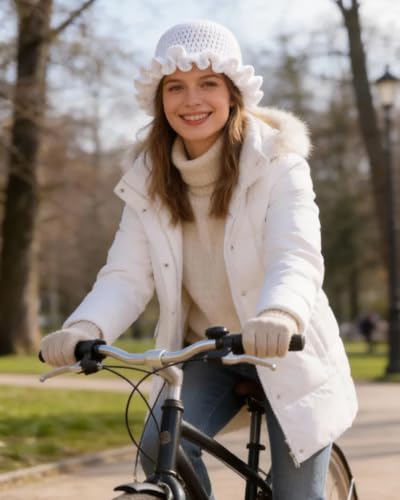 Image of Women Crochet Bucket Hat Cute Winter Ruffled Brim Floppy Cap Handmade Knit Cloche Hats
