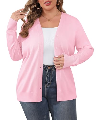 Image of TIANZHU Plus Size Cardigan for Women Button Open Front Long Sleeve V Neck Comfy Lightweight Sweaters XL-4XL