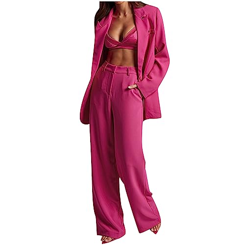 Lounge Blazer Set for Women Business Casual 2 Piece Outfits Long Sleeve Blazer Jackets and Wide Leg Slacks Work Suits