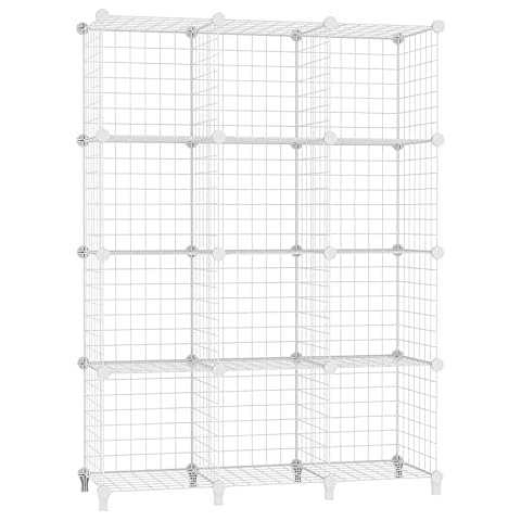 AWTATOS Drahtwürfel Aufbewahrung Metallgitter 12 Würfel Bücherregal Bücherregal Stapelbare Schrankregale Organizer Modular Storage Cube Bins Mehrzweck-Eisendraht Regal Cover