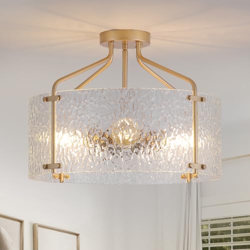 Semi Flush Mount Ceiling Light Fixture,Glass Drum Kitchen Lighting Fixtures
