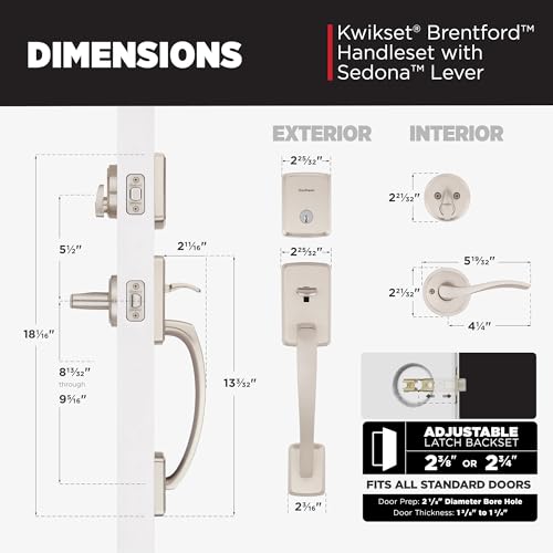 Image of Kwikset Brentford Keyed Entry Front Door Handleset, Satin Nickel