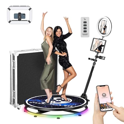 Image of 360 Photo Booth 26.8 inch Machine with Flight Case,2 People Stand,Free Custom Logo with Extra Replacement Accessories,Software APP Control, Rotating Platform Auto Slow Motion Spinner Camera Booth