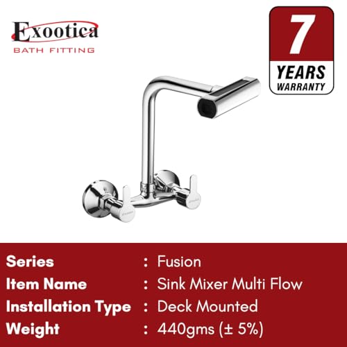 Image of Durable Brass Build Multi-Flow Kitchen Sink Mixer | Wall-Mounted Premium Chrome Finish Faucet - Smooth Operation