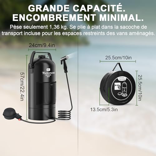Sac de douche extérieur pliable 20l avec pommeau de douche camping - 5