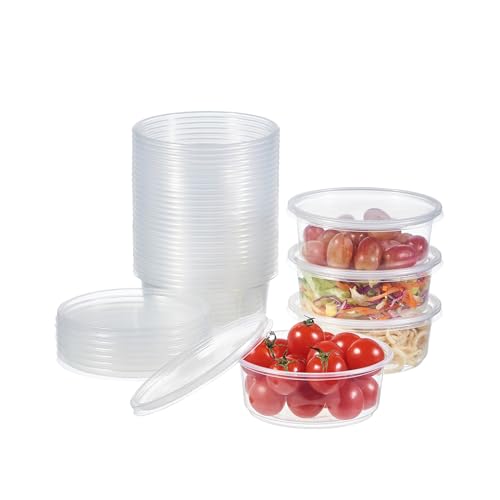 Jaluxing [50 Set - 8 oz. Plastic Deli Food Storage Containers With Lids Disposable Clear Small Togo Containers (Formerly FULING)