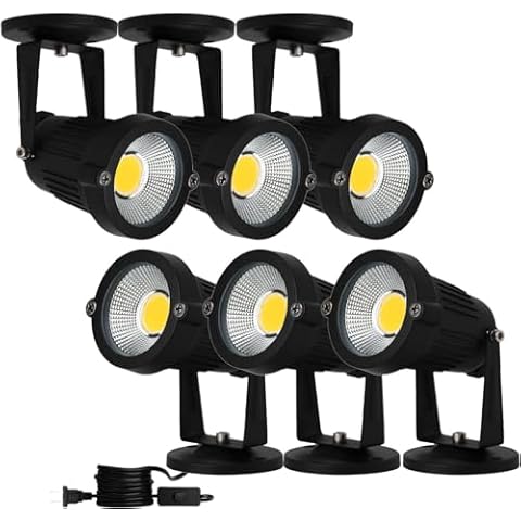 ELEGLO 110V Landscape Spotlight,LED Landscape Lighting Outdoor for Flag Pole Light,IP65 Landscape Lights 3000k Garden Light 6FT Cord with US 3 Prong (Base,Stake Included) (5, Watts) Cover
