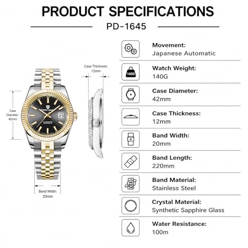 Image of Pagani Design Men's Watch Automatic Watch Japanese Automatic Movement Classic Timepiece Sapphire Crystal 100m Water Resistance Luminous Business Men's Watch