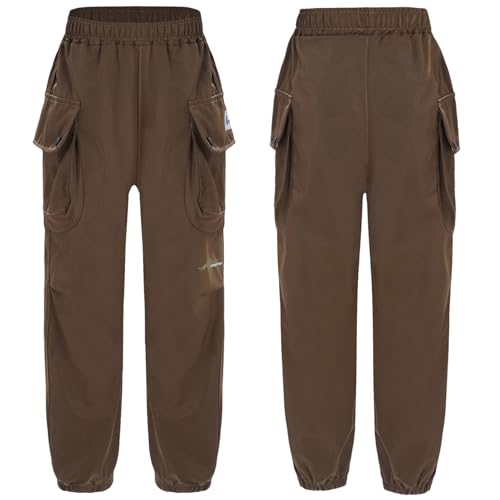 Loyan Kids Boys Stretch Uniform Elastic Waist Cargo Trousers Slim Fit Joggers Pants with Pockets