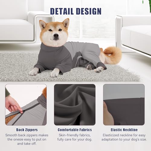 Parderry Dog Recovery Suit for Surgery Dog Onesie for Female and Male E-Collar Alternative Anti Shedding Pajamas Long Sleeve Claming Bodysuit Gray XL by Parderry - Image 3