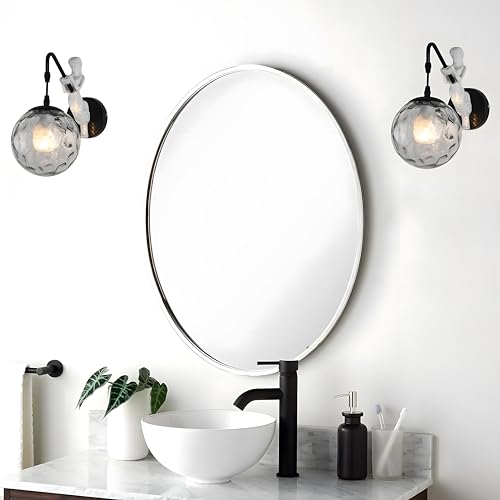 Image of Bofea-Modern Wall Sconces Black Wall Light Fixtures Globe Hallway Sconce Vintage Sconces Lighting with with Hammered Glass Shade & Resin Body Mermaid Unique Sconce for Bathroom Entryway Lamp