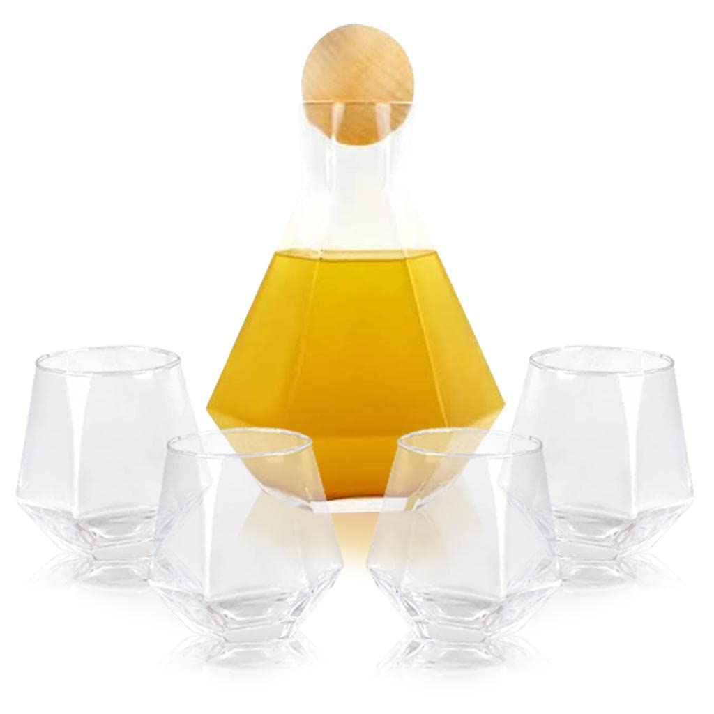 Home Smart Glass Jug Set Of 4| Hex Carafe With Cork Ball Stopper | Water Pitcher | Decanter Water Jug Water Dispenser Jug With Lid | Kitchen Organizer | Premium Gift