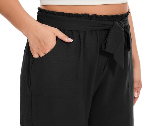 SEKINO Women's Plus Size Wide Leg Pants Loose Casual Flowy Pants Adjustable Knot Belted Lounge Beach Pants with Pockets4