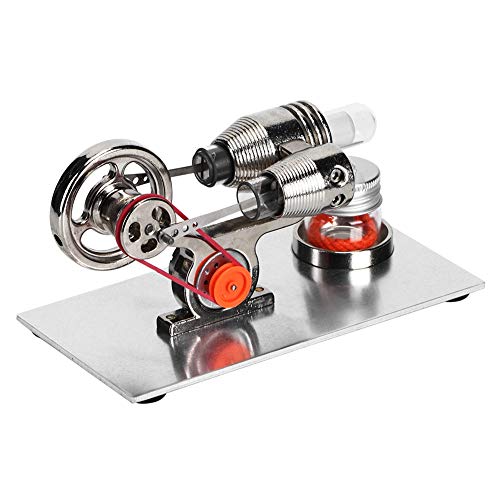 Miniature Stirling Engine Model, with LED Flywheels, DIY Stirling Engine, Physics Teaching Model, Zinc Alloy Body, Aluminum Alloy Base, for Hands On Operation - Image 2