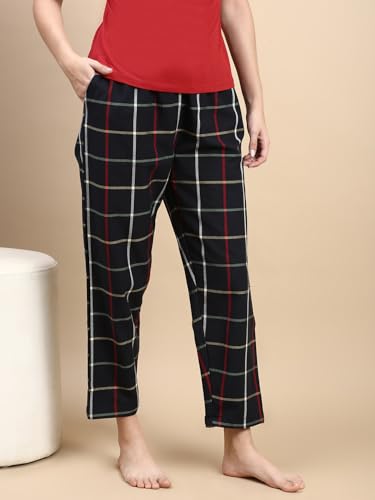 Image of KRYPTIC Women's 100% Pure Cotton Woven Pyjama | Mid Rise Relaxed Fit Full Length Nightwear Pant with Elasticated Drawstring Waistband & Side Pocket | Comfortable Lounge, Sleepwear & Casual Bottom Wear