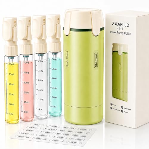 ZXAPJJD 4 in 1 Travel Dispenser Bottle Leakproof Rotatable Travel Pump Bottles for Toiletries TSA Approved Hard Shell Liquid Containers (4x30ml/1oz) Essentials for Women & Men(Green)