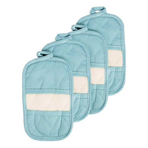 RITZ Premium Pot Holders & Heating Pads (4-Pack), 8.5" x 5.5", Heat Resistant, 100% Cotton Terry-Looped Pocket, Kitchen and Barbeque, Dew