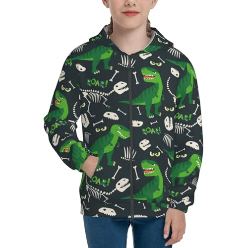 Tyrannosaurus Rex and Dinosaur Bone Kids Pullover Hoodies Boys Zip Up Sweatshirts Girls Athletic Clothes with Pocket3