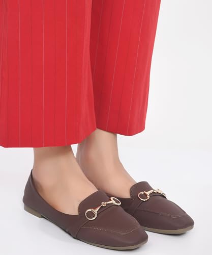 Image of JM LOOKS Sophisticated Horsebit Loafer Flats with Premium Matte Finish and Elegant Metal Link Detail for Daily Style
