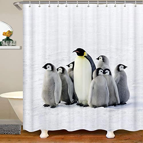 Duschvorhang 240x200 3D Drucken Tierischer Pinguin, Shower Curtains Textil Anti Schimmel Wasserdicht Duschvorhänge Badewanne Stoff Polyester Waschbar Lang Vorhang mit 12 Haken