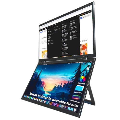 Image of Triple Screen 15.6 inch Portable Foldable Monitor Dual Screen with VESA Extender 1080P FHD IPS for Laptop PC 360Rotation Kickstand for Windows MAC OS Smartphone,PS5,Switch (15.6)