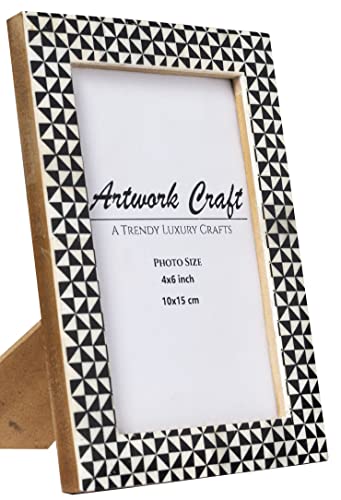 Artwork Craft Handmade White Bone Photo Frame Geometric Black Painting Vintage Boho Picture Frames For Table-Top/Wall Decor (4X6 Inches) #TOP4