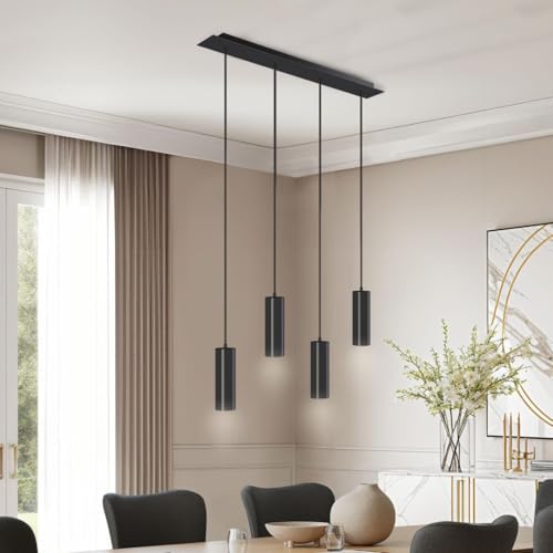 tectake® Lampadario Sospensione Industriale, Lampadario Soffitto 4 Fiamme, Paralumi in Acciaio, Lampada Sospensione Regolabile Moderna, Ideale per Soggiorno e Camera da Letto