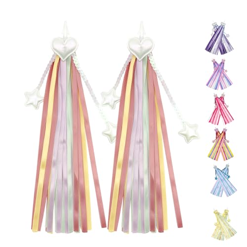 Vortika 1 Pair Bike Streamers, Kid's Bike Tassels, Bicycle Handlebar Streamers Colorful Ribbons, Bike Accessories for Girls Boys (Pastel Rainbow)