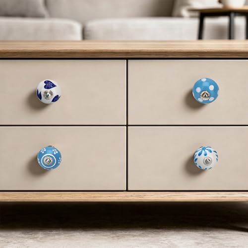 Image of Craft Trade Ceramic Drawer Knobs Set of 10 - Blue Floral Design Cabinet Handles for Kitchen Cabinet Wardrobe Cupboard & Dresser Decorative Drawer Pulls