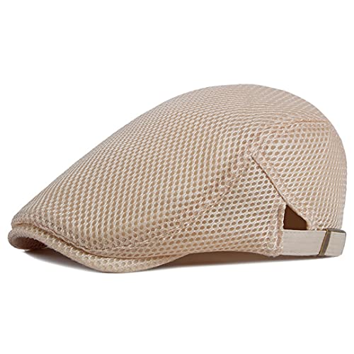 Newsboy Hats for Men Flat Cap Ivy Gatsby Cabbie Driving Hat Breathable Mesh Summer Hat Adjustable (Beige)