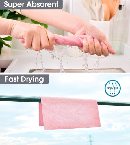 Image of Pink 4Roll Microfiber Cleaning Cloth 80Sheets 16000+Times Washable&Reusable 10X Cheaper Than Paper Kitchen Towel Soft&Highly Absorbent Tearable Lint-Free,Streak-Free MultipurposeUse for Home
