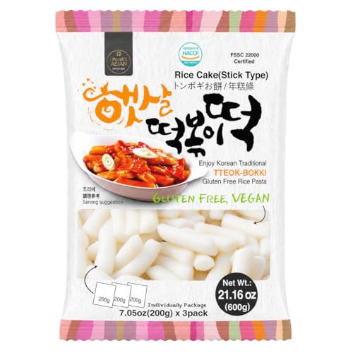 Korean Rice Cake Tteokbokki Stick – 1 Pack (3 Individual Package X 1 Pack) Vegan, Non-GMO, Gluten...