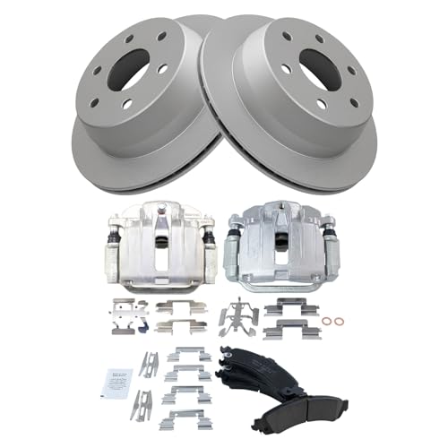 Image of TRQ Rear Brake Pad and Rotor Set Ceramic G Coated Rotors Calipers Compatible with 2002 Chevrolet Silverado 1500 GMC Sierra 1500 2001 Yukon
