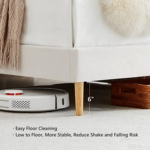 Flolinda Twin Bed Frame With Velvet Upholstered Headboard, Wooden Sprung Slat Support Extend Mattress Life, Modern Platform Bed Frame No Box Spring Needed, Easy Assembly, Cream White #TOP4