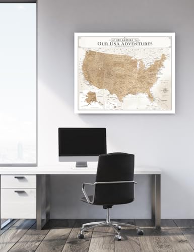 Image of IPIC - Canvas USA Maps for Wall Decor, Push Pin Map Decor to Mark Travels, Large USA Travel Map Print for Home, Office, Study, and RV, Ready to Hang