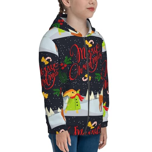 Merry Christmas Elk Kids Pullover Hoodies Boys Zip Up Sweatshirts Girls Athletic Clothes with Pocket4