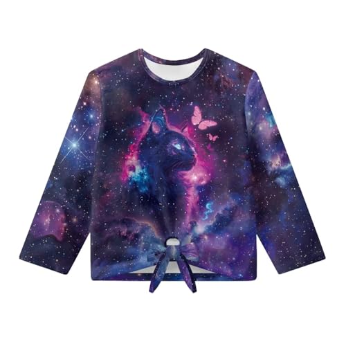 Suobstales Girls Tie Front Shirts Lightweight Sweatshirt Long Sleeve Crop Tops Pullover Crewneck Tees Tops Size 5-12 Years4