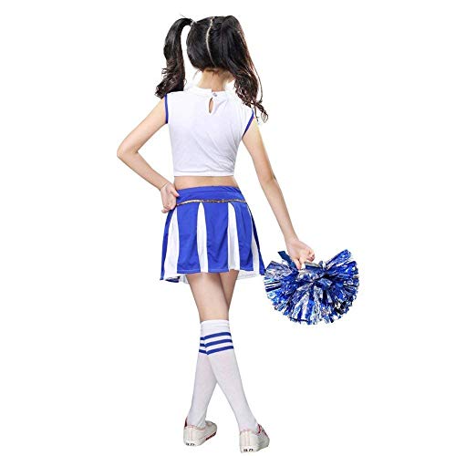 LOLANTA Girls Cheerleader Costume Cheerleading Children Dress Outfit Uniform with PomPoms(Blue, 5-6 years, Tag Size 120) - Image 4