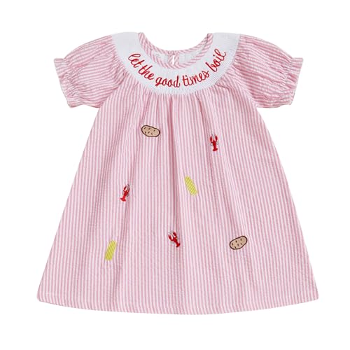 Image of Toddler Baby Girl Crawfish Outfit Smocked Dresses Crab Fish Lobster Dress Cute Little Girls Summer Clothes