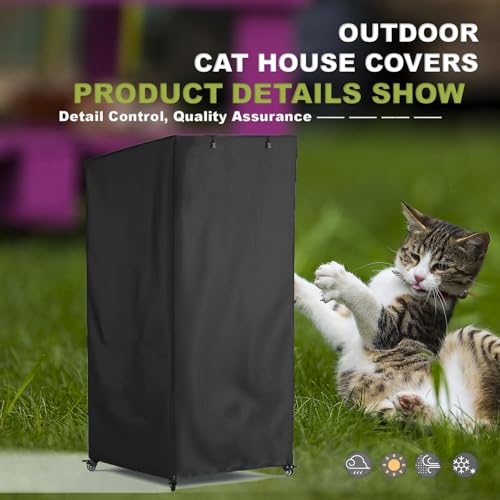 Image of Outdoor Cat House Cover, Super Waterproof Feral Cattery Cat Cover, Cat Enclosure Cover, 600 D Heavy Duty Rain Sheet ,, 32x32x71 inch (Cover only)Black, Mx-1869-A